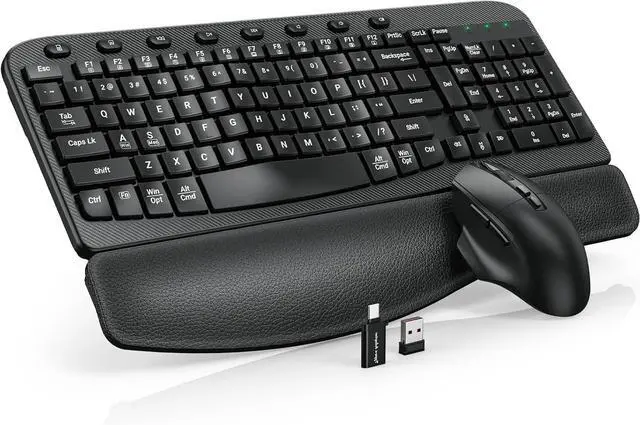 Alt view image 2 of 7 - SABLUTE Wireless Keyboard and Mouse Combo and Wireless Trackball Mouse, Ergonomic Wave Keys, Cushioned Plam Rest, Ergonomic Bluetooth Rechargeable Computer Mice, Cordless Set for Windows Mac