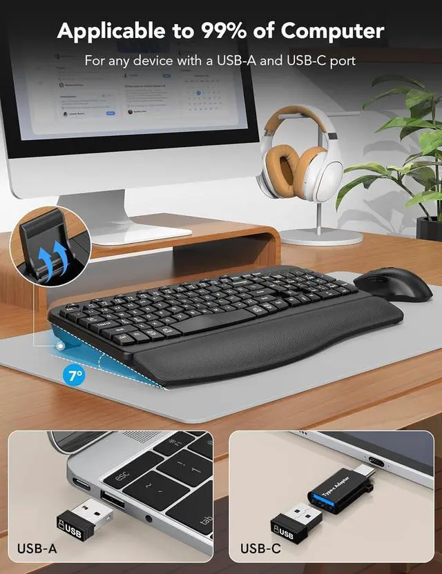 Alt view image 5 of 7 - SABLUTE Wireless Keyboard and Mouse Combo and Wireless Trackball Mouse, Ergonomic Wave Keys, Cushioned Plam Rest, Ergonomic Bluetooth Rechargeable Computer Mice, Cordless Set for Windows Mac