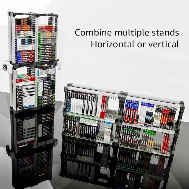 Alt view image 6 of 7 - Universal Game Holder  46 Game Storage Tower Rack for PS2 PS3 PS4 PS5 PSP Xbox 360 Xbox One Series X Wii Switch Games DVD and Blu-Ray Disks. Includes 2 Controller Mounts