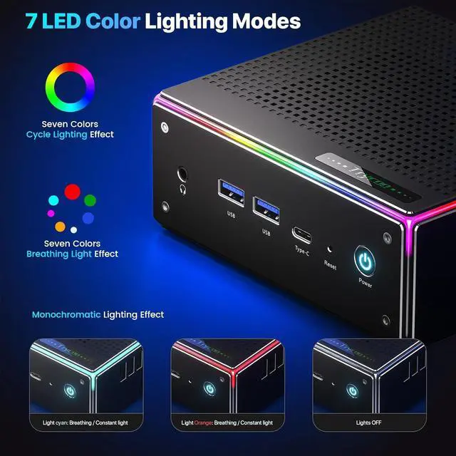 Alt view image 7 of 7 - HA-4 Mini PC,  Ryzen 9 7940HS(5.2GHz) 8C/16T Mini Computer,32GB DDR5 RAM 1TB NVMe SSD,WiFi 6/BT 5.2/HD/DP/Full Function Type-C/RJ45/TDP up to 65W,Support 64GB RAM and 4TB SSD Extensions