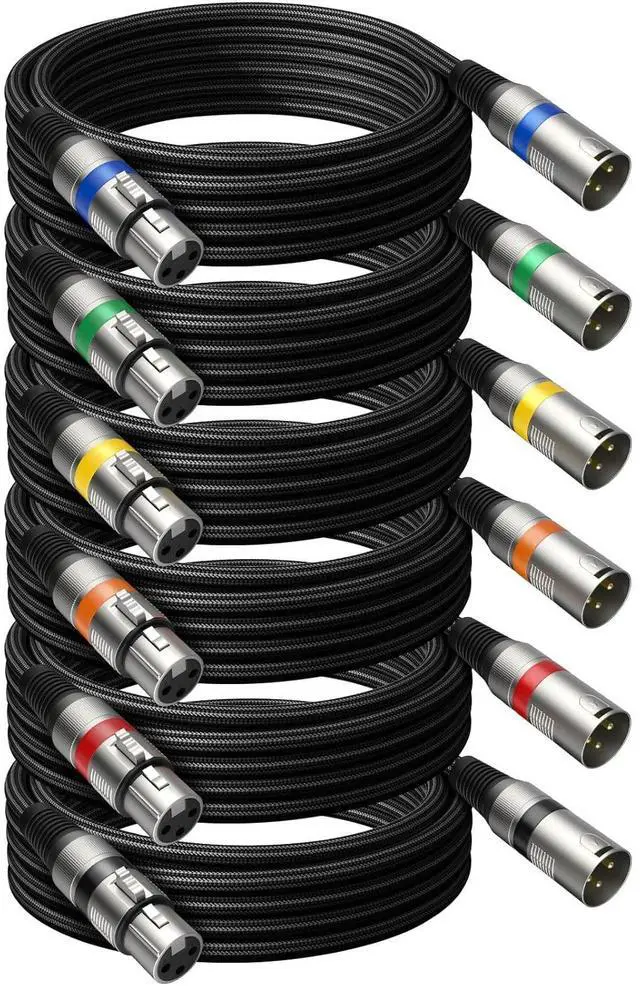 Main image of Professional 6 Pack 25FT XLR Cables, Noise Free and Long-Lasting Braided XLR Microphone Cable, All Copper Conductors Balanced Male to Female Mic Cable for Studio Monitor, Mixer, DMX, Colorful