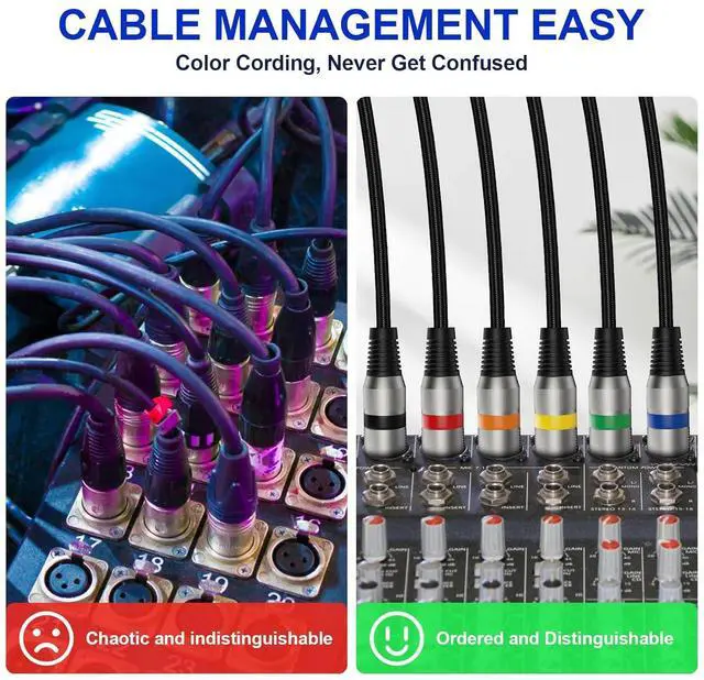 Alt view image 4 of 7 - Professional 6 Pack 25FT XLR Cables, Noise Free and Long-Lasting Braided XLR Microphone Cable, All Copper Conductors Balanced Male to Female Mic Cable for Studio Monitor, Mixer, DMX, Colorful
