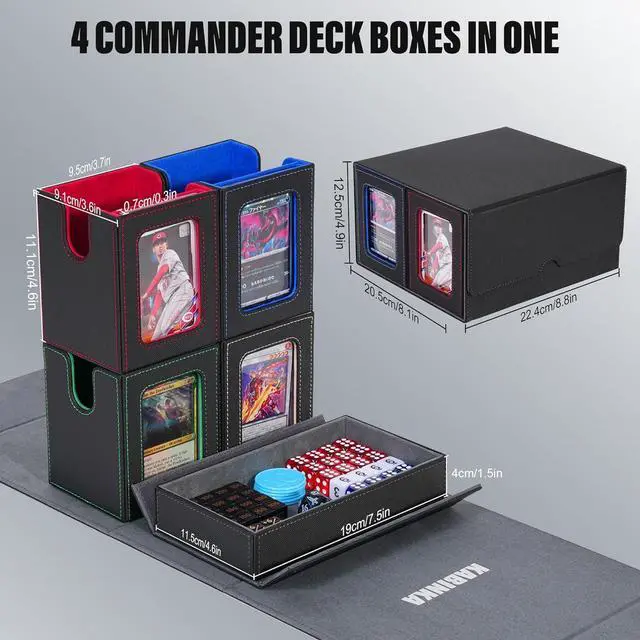 Alt view image 4 of 7 - Card Deck Box for MTG with Commander Display, 5 in 1 Trading Card Storage Box Fits 400+ Double-sleeved Cards,Removable Deck Case for TCG/Sports Cards with Dice Tray, 4 Magnetic Card Holders(Colorful)