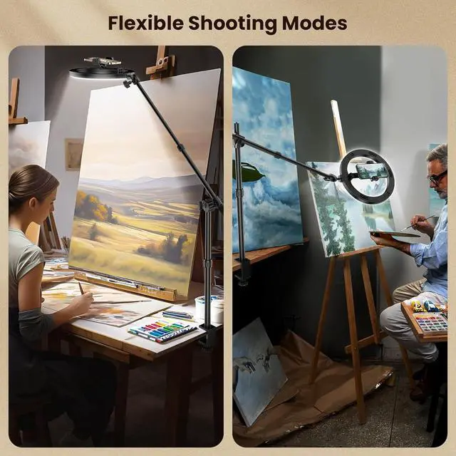 Alt view image 4 of 6 - Ring Light for Desk, 10" LED Ring Light with Stand, Overhead Camera/Phone Mount, Stable Phone Tripod with Light for Video Recording/Live Streaming/Cooking/Content Creation