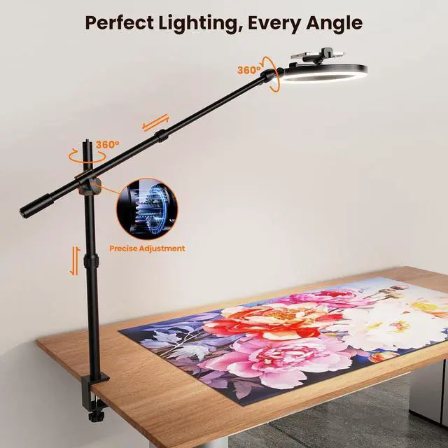 Alt view image 5 of 6 - Ring Light for Desk, 10" LED Ring Light with Stand, Overhead Camera/Phone Mount, Stable Phone Tripod with Light for Video Recording/Live Streaming/Cooking/Content Creation