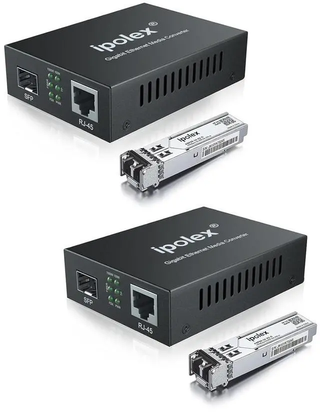Main image of Gigabit Multi-Mode LC Fiber to Ethernet Media Converter with 2*SFP Modules, 1.25G Fiber Optic to Ethernet Converter, 1000Base-SX to 10/100/1000Base-TX, 850nm, MMF, up to 550-m/1804 ft, 2 Pack