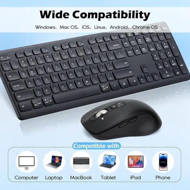 Alt view image 4 of 7 - M9300 Wireless Keyboard Mouse Combo, Scissor-Switch Keys, 2-in-1 USB Receiver and Dual Bluetooth, Multi Device Silent Design for PC, Computer, Laptop, MacBook and iPad.