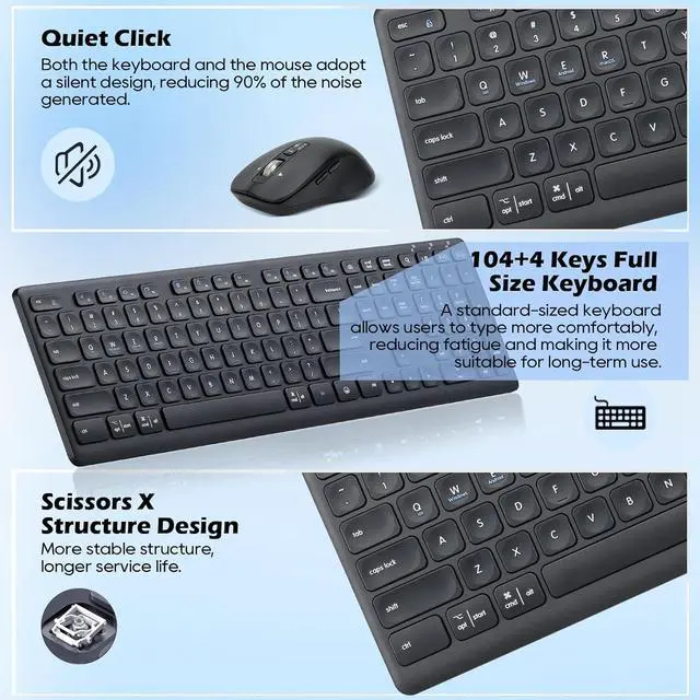 Alt view image 5 of 7 - M9300 Wireless Keyboard Mouse Combo, Scissor-Switch Keys, 2-in-1 USB Receiver and Dual Bluetooth, Multi Device Silent Design for PC, Computer, Laptop, MacBook and iPad.