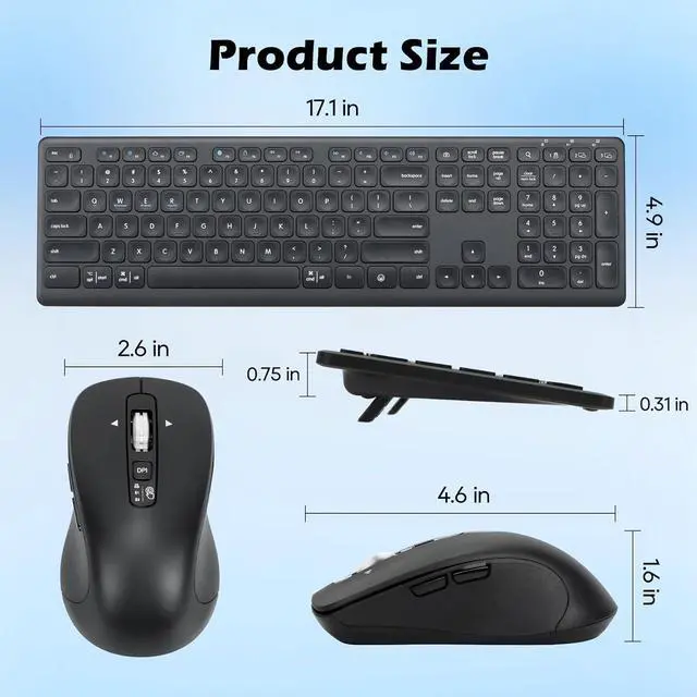 Alt view image 7 of 7 - M9300 Wireless Keyboard Mouse Combo, Scissor-Switch Keys, 2-in-1 USB Receiver and Dual Bluetooth, Multi Device Silent Design for PC, Computer, Laptop, MacBook and iPad.