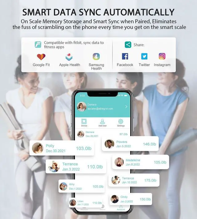 Alt view image 7 of 7 - Body Fat Scale,Digital Smart Bathroom Scale for Body Weight, Large Color Display Screen, 16 Body Composition Metrics BMI, Water Weigh, Heart Rate, Baby Mode, 400lb, Rechargeable