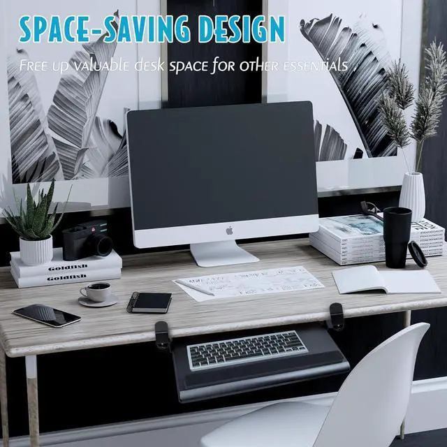Alt view image 7 of 7 - Large Ergonomic C-Clamp Keyboard Tray Mount Under Desk with Wrist Rest, Slide-Out Platform 27.5x12.2 inch, Pull Out Keyboard & Mouse Tray Save Space Easy Installation for Home or Office, Black