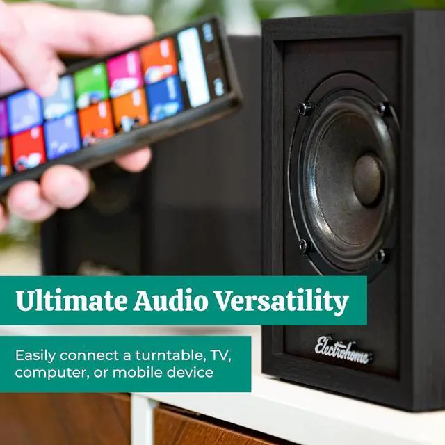 Alt view image 3 of 7 - Huntley Powered Bookshelf Speakers with Built-in Amplifier and 3" Drivers for Turntable, TV, PC and Wireless Music Streaming Featuring Bluetooth 5, RCA and Aux (EB10B)
