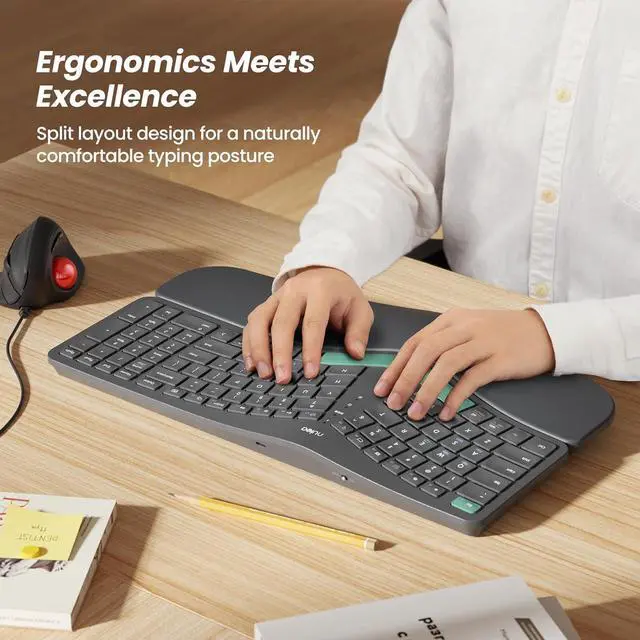 Alt view image 2 of 7 - Wireless Ergonomic Keyboard, Split Keyboard with Cushioned Wrist Rest, Bluetooth and USB Connectivity, USB-C Rechargeable, Compatible with Windows Mac