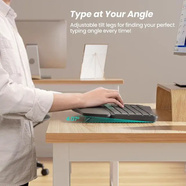Alt view image 4 of 7 - Wireless Ergonomic Keyboard, Split Keyboard with Cushioned Wrist Rest, Bluetooth and USB Connectivity, USB-C Rechargeable, Compatible with Windows Mac