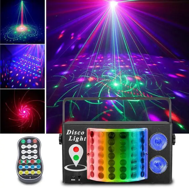 Main image of 3-in-1 Disco Party Lights, LED DJ Rave Strobe Light, Sound Activated Remote Control Stage Light Projecter Dancing Lights for Wedding Birthday Christmas Holiday Music Show Dance (8.46*4.52*5.3)