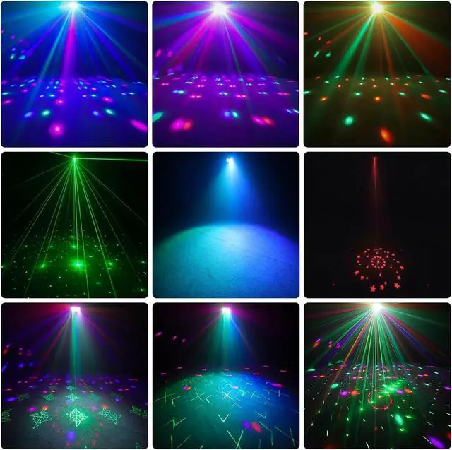 Alt view image 4 of 7 - 3-in-1 Disco Party Lights, LED DJ Rave Strobe Light, Sound Activated Remote Control Stage Light Projecter Dancing Lights for Wedding Birthday Christmas Holiday Music Show Dance (8.46*4.52*5.3)