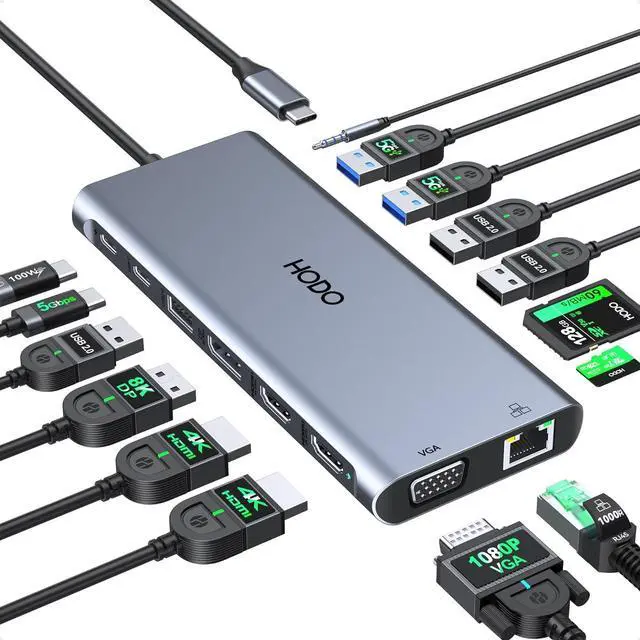 Main image of USB C Docking Station Dual Monitor for  HP, Laptop Docking Station 3 Monitors 15-in-1 USB C Hub Dock with Dual 4K HDMI+8K DP +VGA+6USB Ports+PD+Ethernet+SD/TF+Audio,USBC Adapter Dongle for
