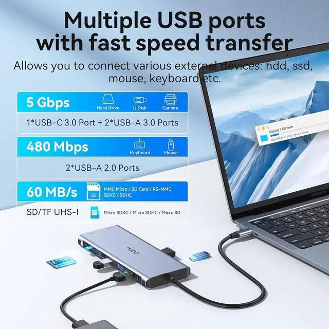 Alt view image 4 of 7 - USB C Docking Station Dual Monitor for  HP, Laptop Docking Station 3 Monitors 15-in-1 USB C Hub Dock with Dual 4K HDMI+8K DP +VGA+6USB Ports+PD+Ethernet+SD/TF+Audio,USBC Adapter Dongle for