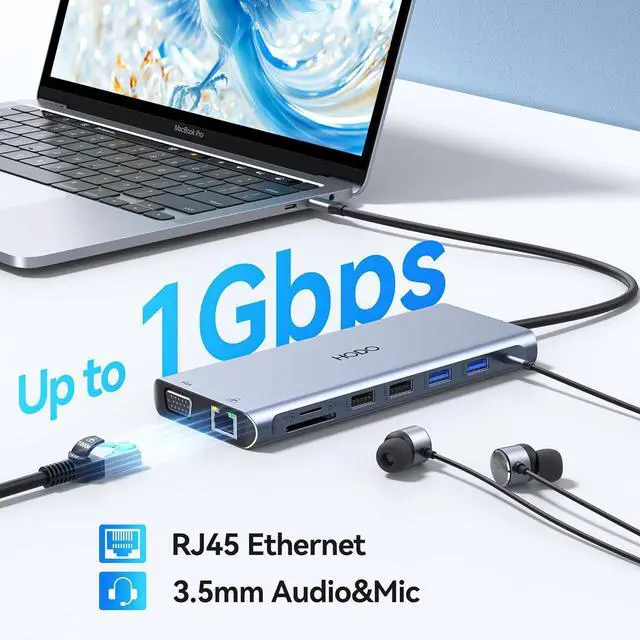 Alt view image 6 of 7 - USB C Docking Station Dual Monitor for  HP, Laptop Docking Station 3 Monitors 15-in-1 USB C Hub Dock with Dual 4K HDMI+8K DP +VGA+6USB Ports+PD+Ethernet+SD/TF+Audio,USBC Adapter Dongle for