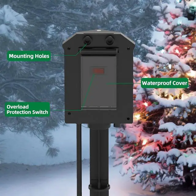 Alt view image 2 of 7 - Outdoor Power Strip Weatherproof, 50 FT Extension Cord with Power Stake, 6 Grounded Outlets for Outdoor Lights, 15A/1875W, ETL Listed