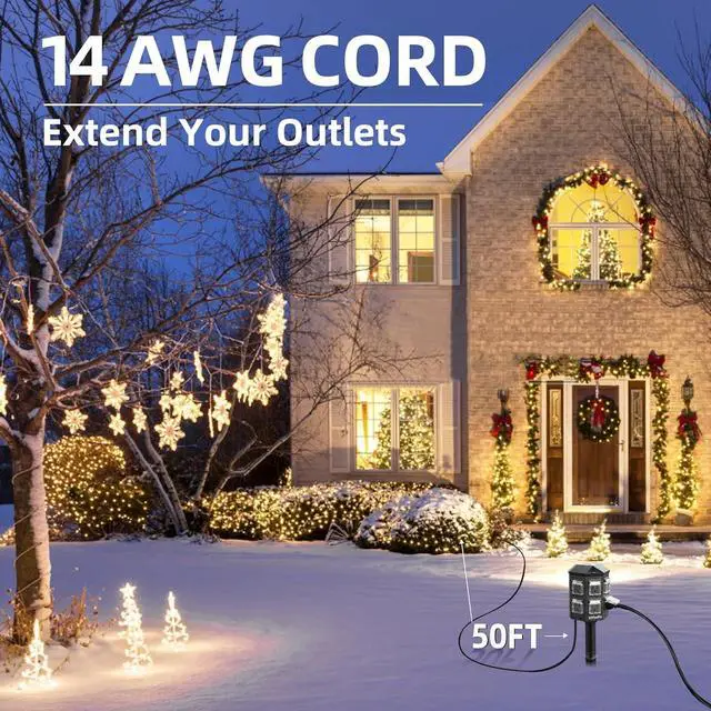 Alt view image 4 of 7 - Outdoor Power Strip Weatherproof, 50 FT Extension Cord with Power Stake, 6 Grounded Outlets for Outdoor Lights, 15A/1875W, ETL Listed