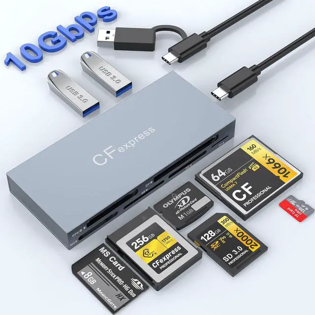 Main image of 8 in 1 CFexpress Type B Card Reader, 10Gbps Multi CF Express Reader for CFexpress Type B/CF/XD/MS/TF/SD Reader, CFexpress Adapter Memory Card Reader with USB Gen 3.2 * 2 for Windows/Mac/Linux/Android