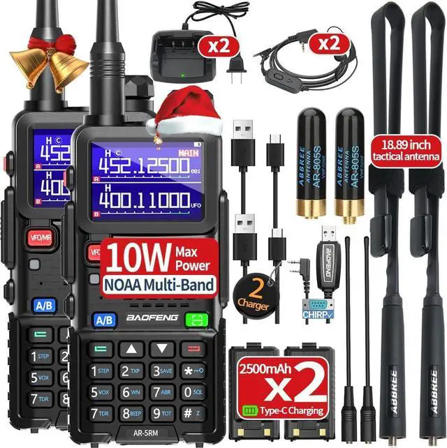 Main image of Ham Radio AR-5RM 10W Long Range Handheld Rechargeable Tactical NOAA Weather Two Way Radio Copy Frequency Walkie Talkie for Adults with Programming Cable,Type-C Charging,2 Pack