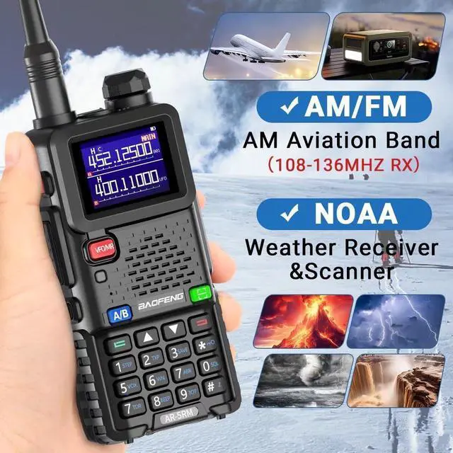 Alt view image 7 of 7 - Ham Radio AR-5RM 10W Long Range Handheld Rechargeable Tactical NOAA Weather Two Way Radio Copy Frequency Walkie Talkie for Adults with Programming Cable,Type-C Charging,2 Pack