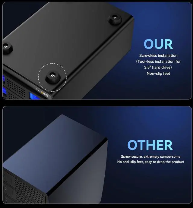 Alt view image 5 of 7 - Dual Bay Hard Drive RAID Enclosure with Cooling Fan for 2.5/3.5" SATA HDD/SSD with USB A/C 3.0 Cable, 3.5 Hard Drive Enclosure Support 40TB,4 RAID Modes,Tool-Free HDD Enclosure