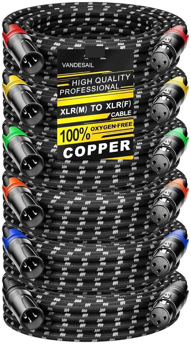 Main image of 6 Pack XLR Cables 25ft Mic Braided Balanced Shielded XLR Microphone Cable Male to Female 3-Pin Colorful Connector for Microphones Recording, Audio Mixer, AmplifierSpeaker,Camcorder