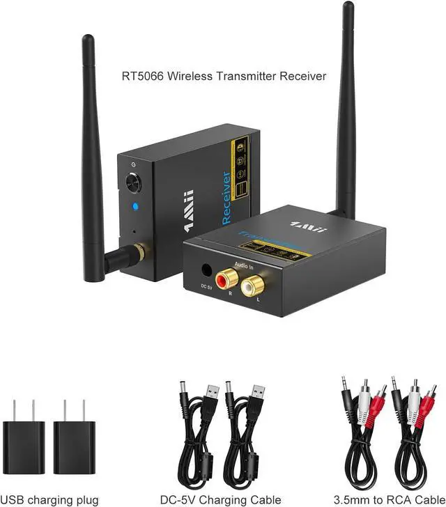Alt view image 7 of 7 - 2.4Ghz Wireless Audio Transmitter Receiver for TV, 320ft Long Range 20ms Low Delay HiFi Audio, Wireless Adapter Kit for Subwoofer/Powered Speaker/Stereo/Soundbar, RCA(3.5mm AUX) Out/Input