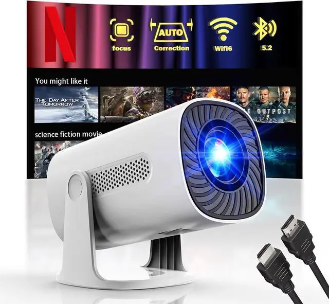 Main image of Smart Projector with WiFi and Bluetooth, 1080P FHD 4K Support, Projector with Auto Keystone, Stereo Speaker, Compatible with HDMI/TV Stick/USB, Portable Projector, White