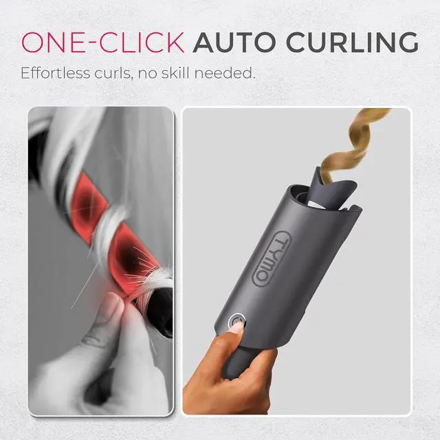 Alt view image 2 of 7 - Automatic Rotating Curling Iron - TYMO CURLPRO Beach Waves Curling Wand, Portable Hair Curler, 500 Million Ionic, Dual Voltage & Lightweight for Travel, Ceramic Coating, 1 Inch, Metallic Gray