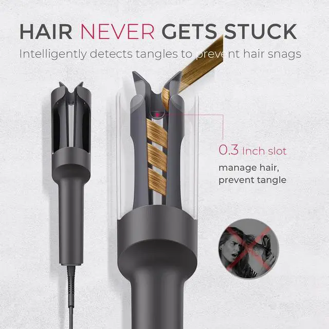 Alt view image 4 of 7 - Automatic Rotating Curling Iron - TYMO CURLPRO Beach Waves Curling Wand, Portable Hair Curler, 500 Million Ionic, Dual Voltage & Lightweight for Travel, Ceramic Coating, 1 Inch, Metallic Gray
