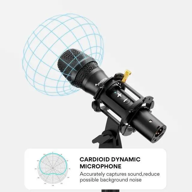 Alt view image 7 of 7 - USB/XLR Podcast Dynamic Microphone, Studio Mic Kit with Volume Control, Shock Mount, Pop Filter, Ideal for Vocal, Instruments Recording, Voice Over, Live Streaming (HD300T)
