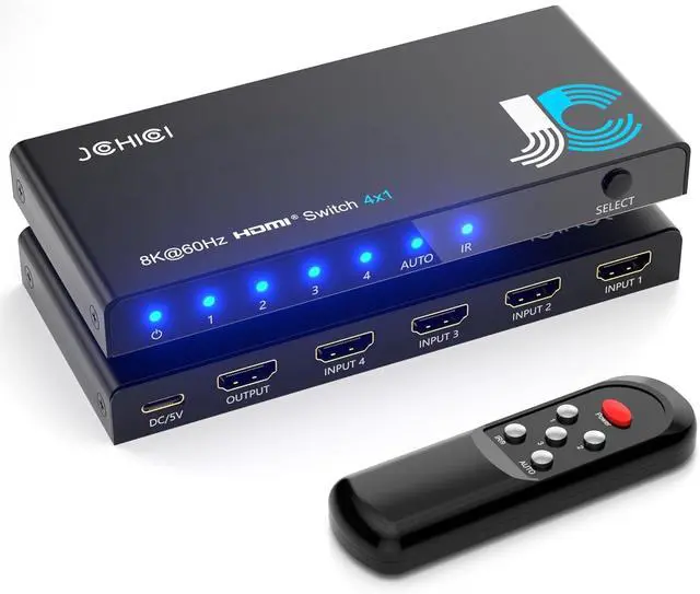 Main image of HDMI 2.1 Switch 4 in 1 Out 8K@60Hz 4K@120Hz, 4 Ports HDMI Switcher Splitter Selector with Remote, Support HDCP 2.3 HDR 10+ Dolby Vision/Atmos 48Gbps CEC for  TV Game PC PS Pro Xbox Roku