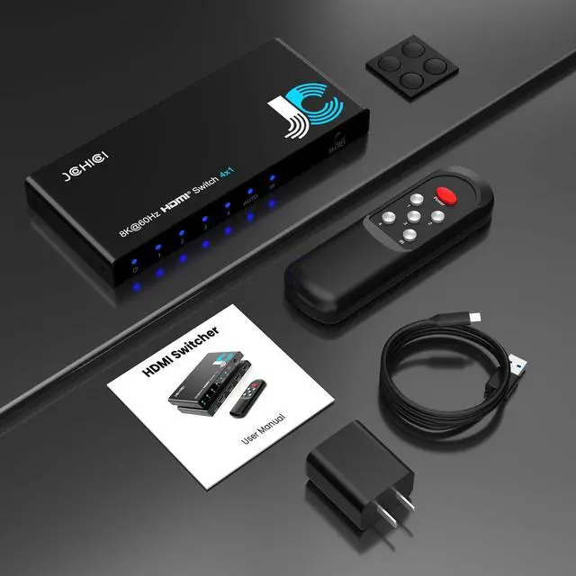 Alt view image 7 of 7 - HDMI 2.1 Switch 4 in 1 Out 8K@60Hz 4K@120Hz, 4 Ports HDMI Switcher Splitter Selector with Remote, Support HDCP 2.3 HDR 10+ Dolby Vision/Atmos 48Gbps CEC for  TV Game PC PS Pro Xbox Roku