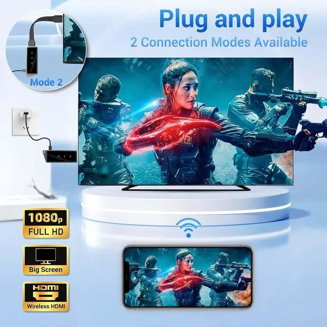 Alt view image 2 of 7 - Wireless HDMI Display Dongle Adapter, Portable Transmitter, Streaming Media Video/Audio/File HDMI Wireless Extender from Smartphone,Laptop to HDTV/Monitor/Projector, Support Airplay DLNA Miracast