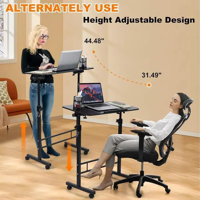 Alt view image 3 of 6 - Small Standing Desk Adjustable Height,Rolling Computer Desk,Mobile Standing Desk with Wheels,Portable Stand Up Desk,Tall Computer Table,Adjustable Desktop Sit Stand Desk,Size 31.5x15.7 Inch Black