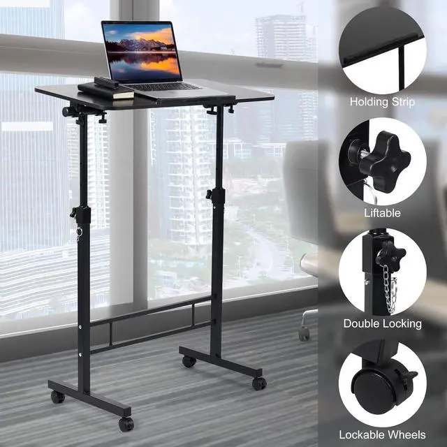 Alt view image 4 of 6 - Small Standing Desk Adjustable Height,Rolling Computer Desk,Mobile Standing Desk with Wheels,Portable Stand Up Desk,Tall Computer Table,Adjustable Desktop Sit Stand Desk,Size 31.5x15.7 Inch Black