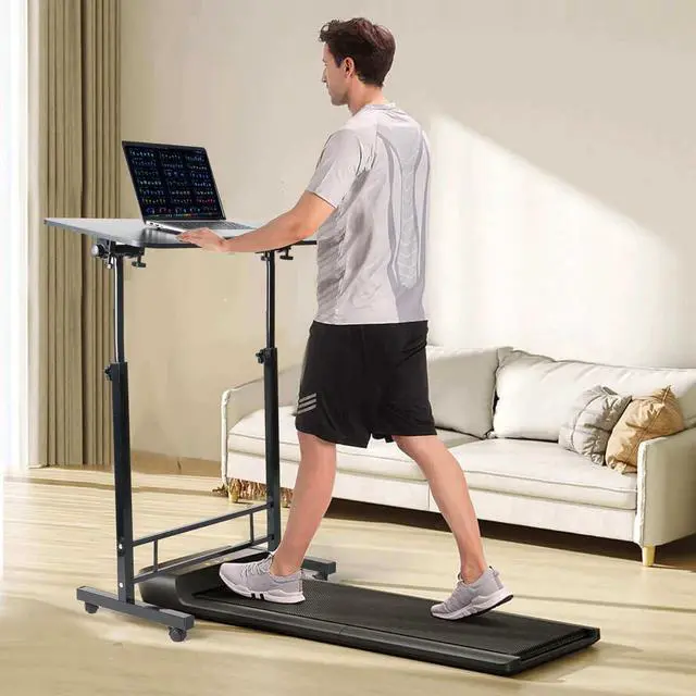 Alt view image 6 of 6 - Small Standing Desk Adjustable Height,Rolling Computer Desk,Mobile Standing Desk with Wheels,Portable Stand Up Desk,Tall Computer Table,Adjustable Desktop Sit Stand Desk,Size 31.5x15.7 Inch Black