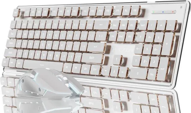 Main image of V3 Wireless Keyboard and Mouse with Single Backlit, Metal Panel, Bluetooth/2.4G Rechargeable Computer Keyboard and Mouse Combo Silent Light up Full Size Cute Keyboards-White