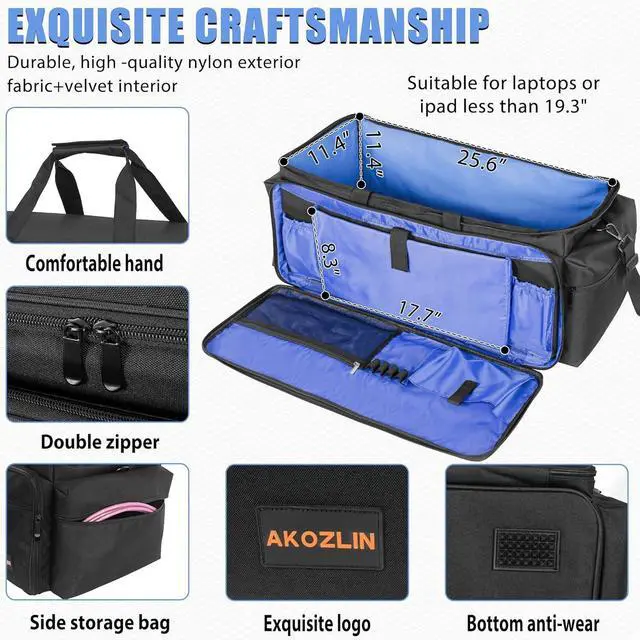 Alt view image 2 of 7 - Cable File Bag DJ Gig Bag Cord Organizer Case with Detachable Dividers for Laptop,DJ Gear, Sound Instrument Accessories Blue