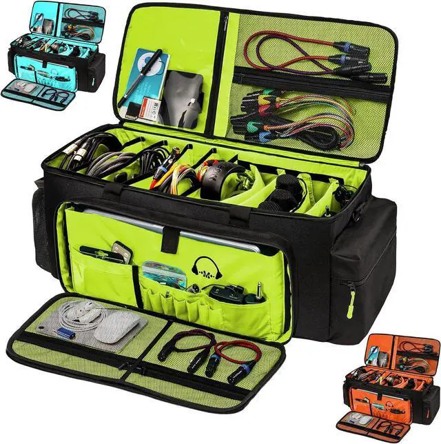 Main image of Dj Cable Bag-24 Large Dj Cable File Bag-Dj Cabel Organizer Case-Travel Gig Bag-DJ Gear Bag for Dj Accessories-Dj Equipment Case with Padded Bottom and Divdiers