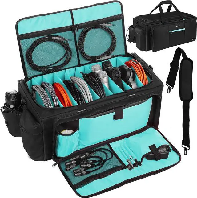 Main image of Large DJ Bag Built-in Sturdy Support Board, DJ cable bag with 9 Detachable Divider & Padded Shoulder Strap, gig bag for Professional DJ Gear, Musical Instrument and Accessories