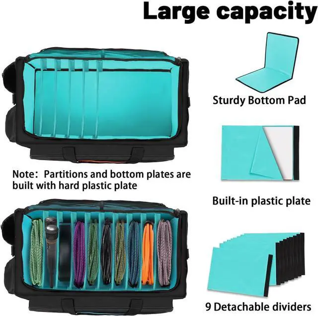 Alt view image 3 of 7 - Large DJ Bag Built-in Sturdy Support Board, DJ cable bag with 9 Detachable Divider & Padded Shoulder Strap, gig bag for Professional DJ Gear, Musical Instrument and Accessories