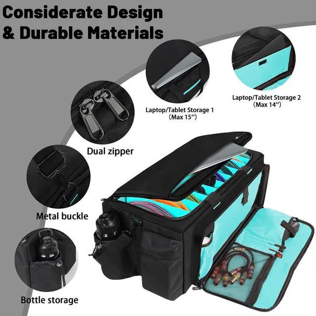 Alt view image 4 of 7 - Large DJ Bag Built-in Sturdy Support Board, DJ cable bag with 9 Detachable Divider & Padded Shoulder Strap, gig bag for Professional DJ Gear, Musical Instrument and Accessories