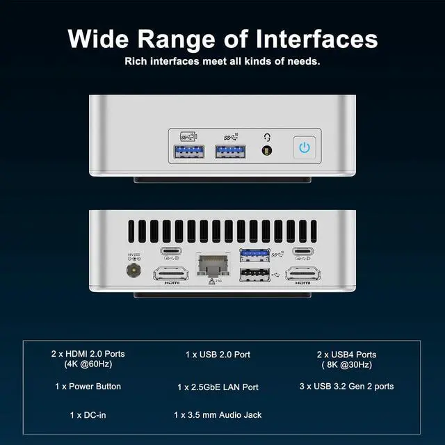 Alt view image 3 of 7 - Mini PC XT12 Pro, 12th Gen  i9-12900HK NUC12 Mini Computers(14C/20T,Up to 5GHz), 32GB DDR4 RAM & 1TB PCIe Gen 4 SSD Mini PC Windows 11 Pro, 8K/Quad Display/USB4.0/WiFi 6E/BT5.2/2.5G LAN
