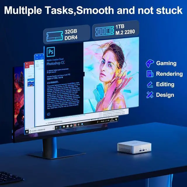 Alt view image 7 of 7 - Mini PC XT12 Pro, 12th Gen  i9-12900HK NUC12 Mini Computers(14C/20T,Up to 5GHz), 32GB DDR4 RAM & 1TB PCIe Gen 4 SSD Mini PC Windows 11 Pro, 8K/Quad Display/USB4.0/WiFi 6E/BT5.2/2.5G LAN