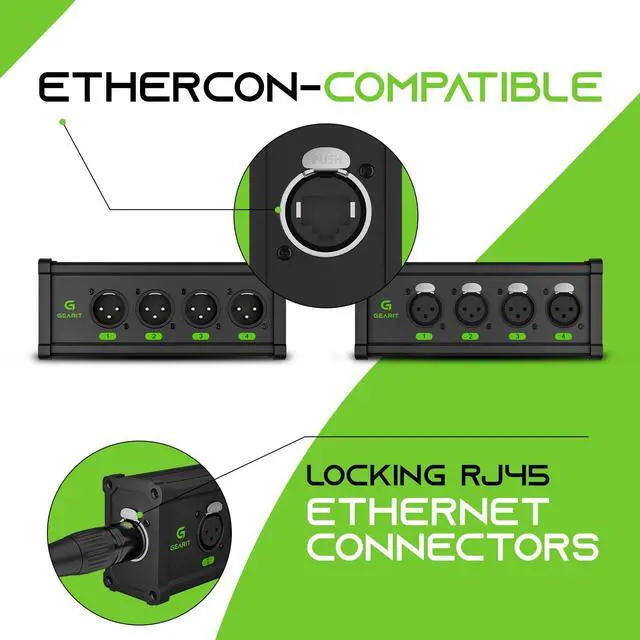 Alt view image 2 of 7 - 4 Channel Multi Network XLR/DMX/AES-EBU to Ethercon-Compatible RJ45 Cat5/Cat6 Ethernet Extender for Live Stage, Sound, Lighting, Audio Recording Studio (1 Pair: 4 XLR Male + 4 Female)